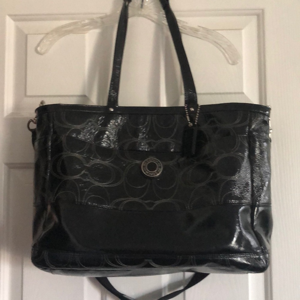 Coach Signature Stitched Patent Leather Briefcase